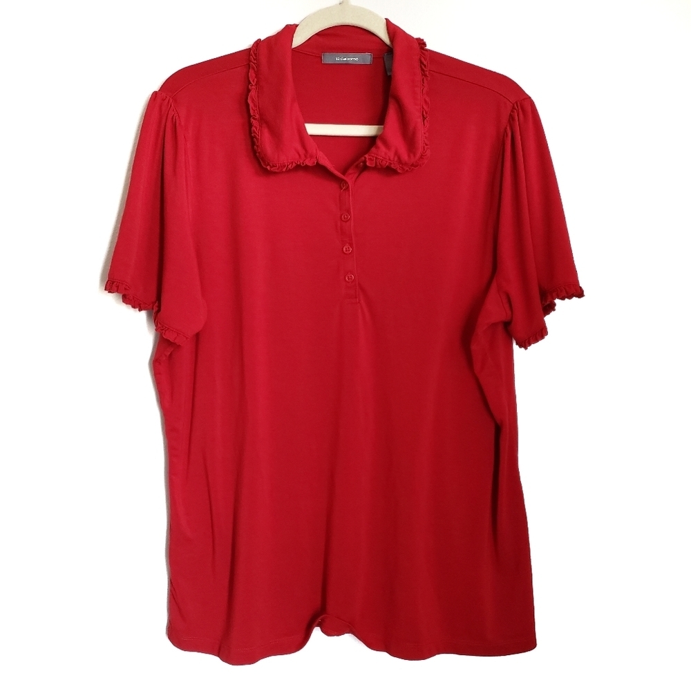 Liz Claiborne Top 1X Red Short Sleeve Polo
